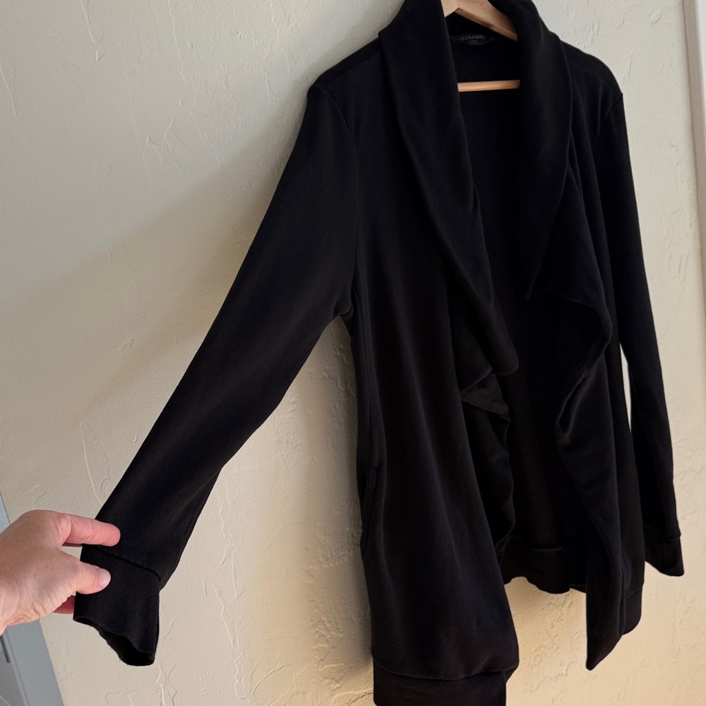 All Saints Black Open Cardigan with Zipper Collar